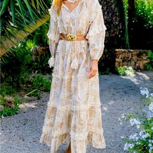Miss June Paris long balloon sleeve pink bohemian maxi dress nwt
